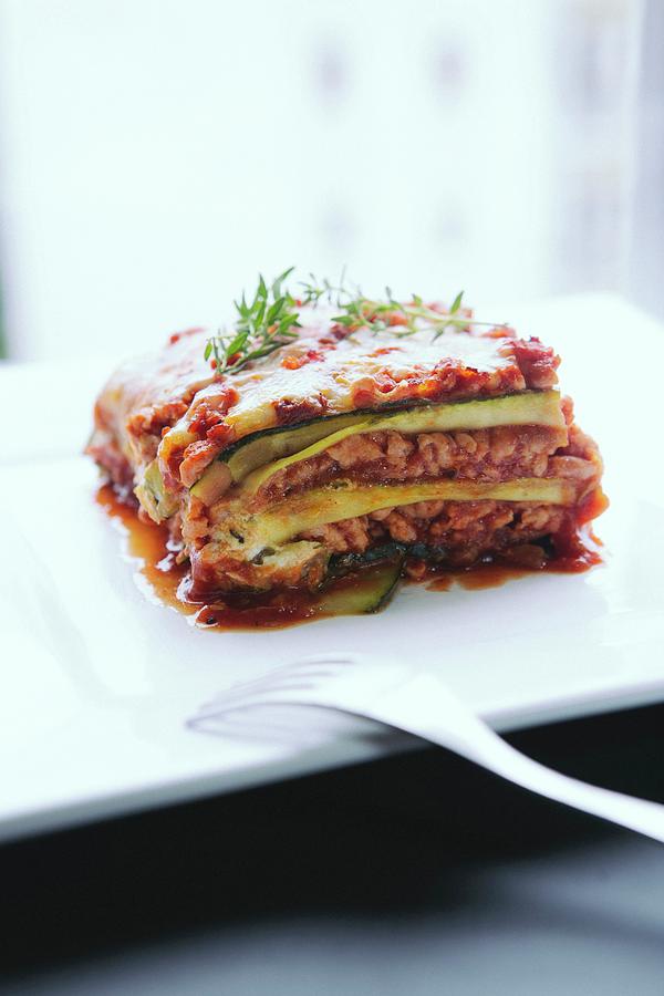 Low-calorie Lasagne With Minced Meat And Courgette Photograph by Karolina Kosowicz