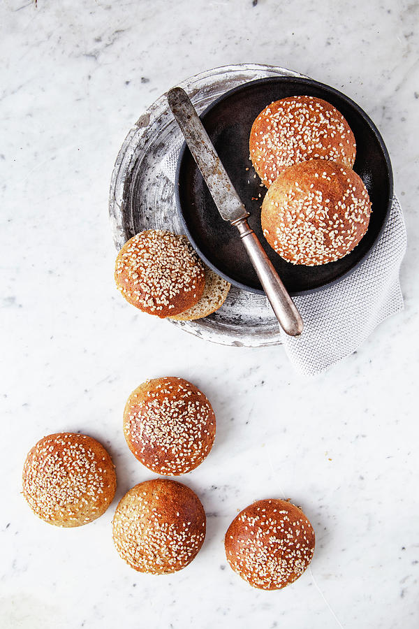 Low Carb Bread Rolls With Sesame Seeds Photograph by Elisabeth Von Plnitz-eisfeld