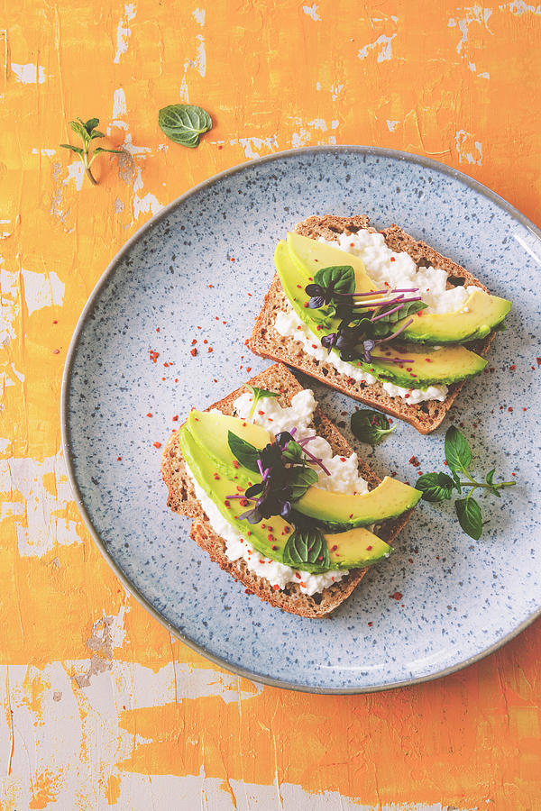 Low Carb Bread With Cottage Cheese And Avocado Photograph by Jan Wischnewski