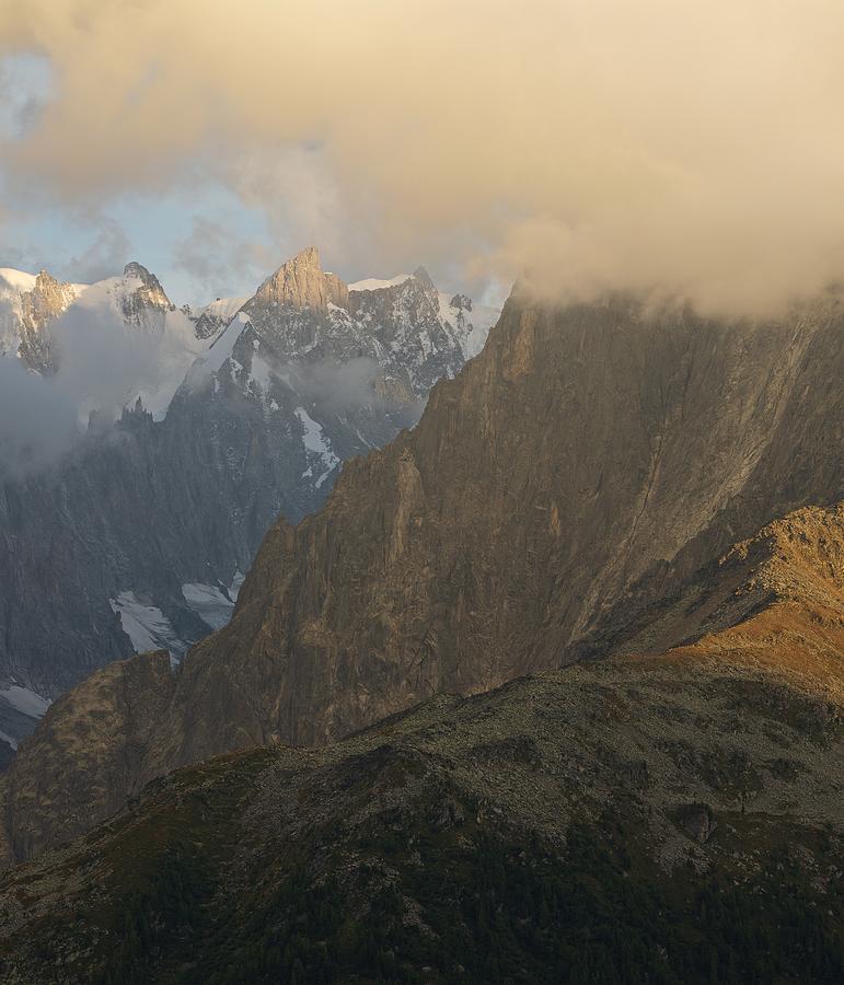 Low Cloud Shrouds the Grepon and Grand Jorasses Photograph by Stephen Taylor