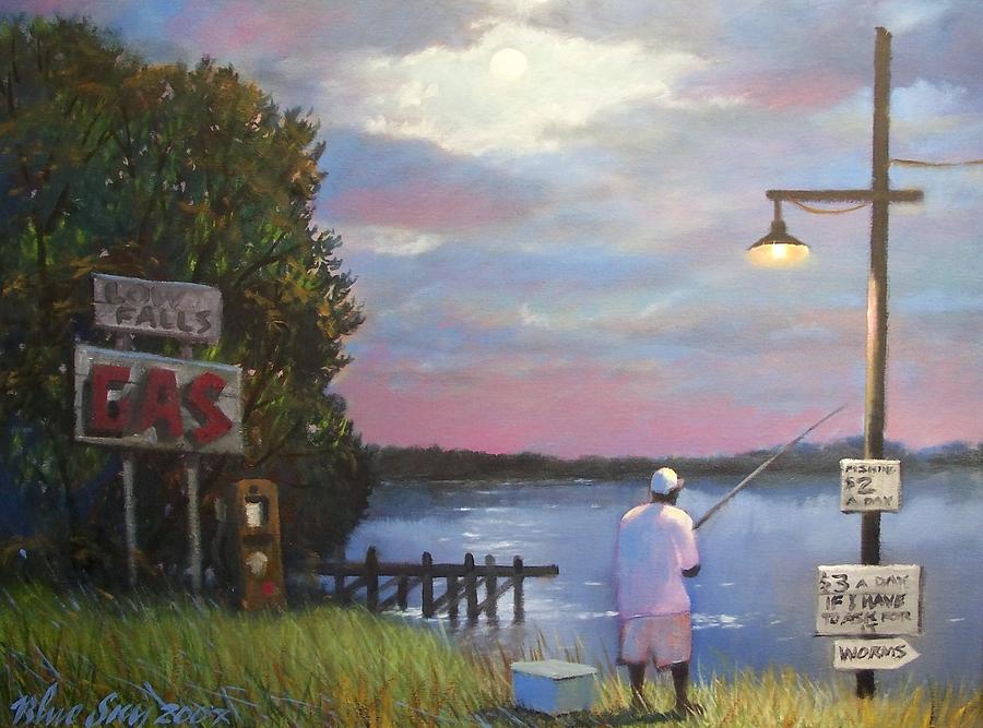 Low Falls Landing with Fisherman Painting by Blue  Sky
