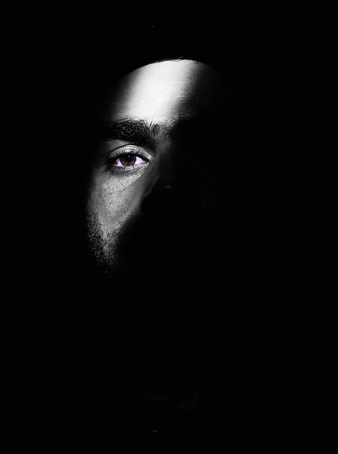 Low Key Half Face Black And White Photograph By Youness Fakoiallah