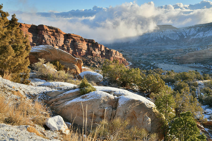 Low Morning Clouds at East Entrance of Colorado National Monument Photograph by Ray Mathis