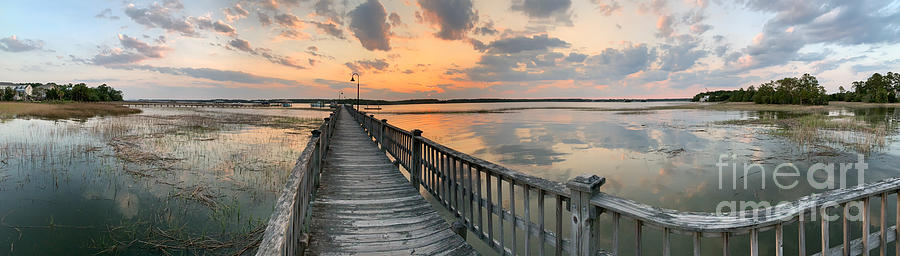 Lowcountry Sunset - Rivertowne on the Wando Panorama Photograph by Dale Powell