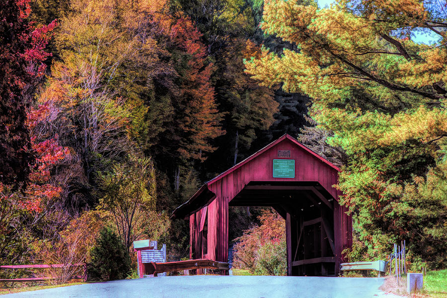 Lower Cox brook covered bridge in Autumn Photograph by Jeff Folger