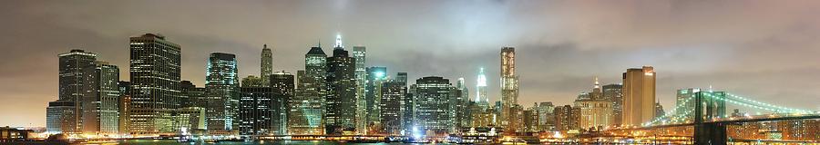 Lower Manhattan At Night Panorama From Photograph by Andrew C Mace