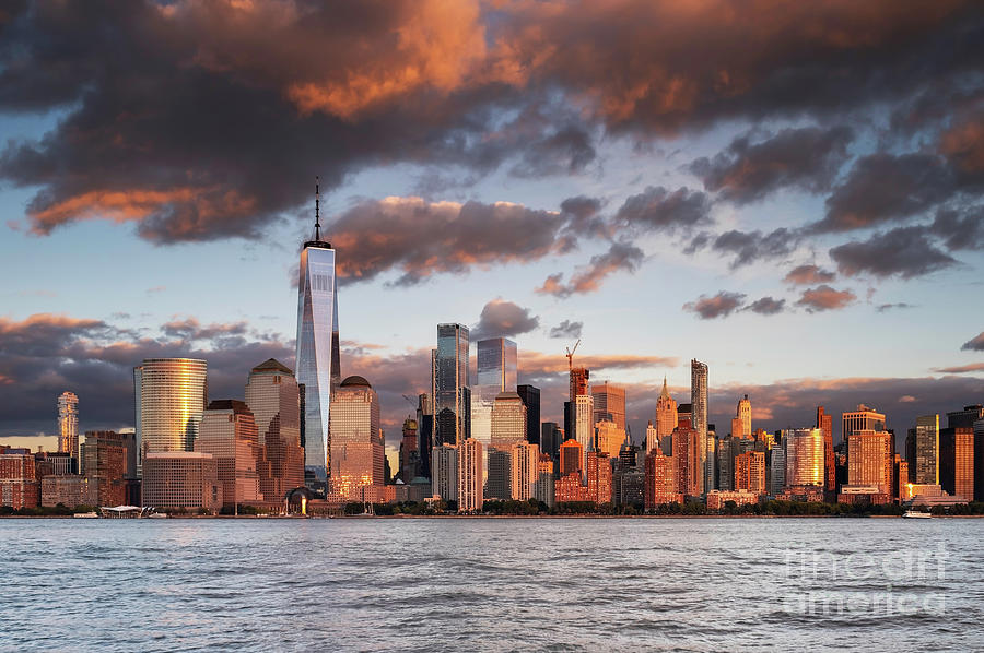 Lower Manhattan Skyline At Sunset View From Hudson Riverside In Jersey City Photograph By Edi Chen