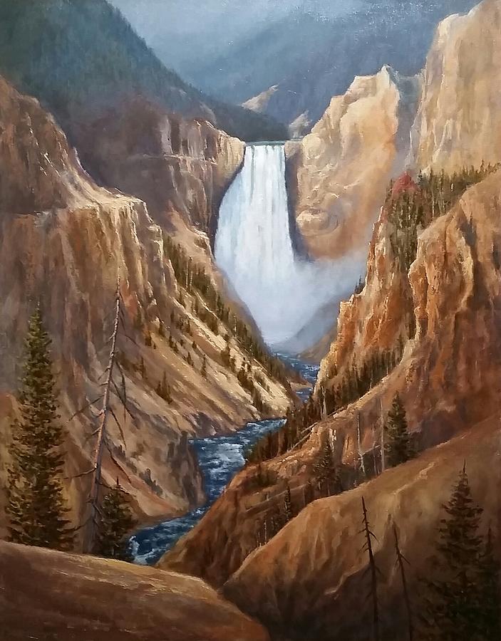 Lower Yellowstone Falls Painting by Paul K Hill
