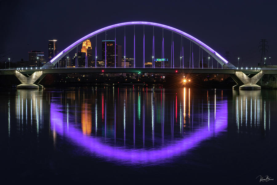Lowry Bridge Purple Reflections Signed Photograph by Karen Kelm