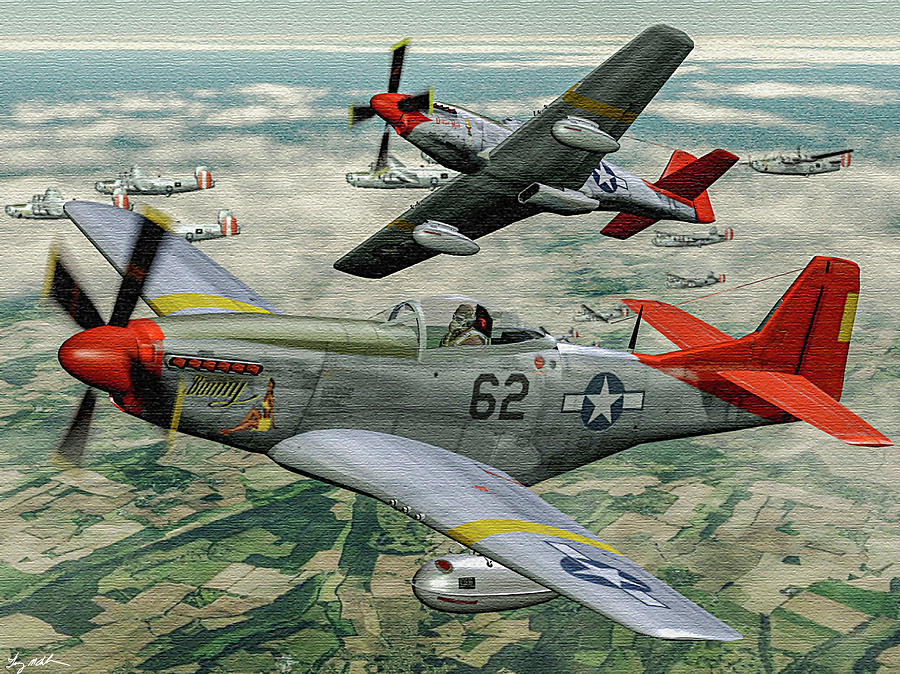 332nd Fighter Group Digital Art - Lt Bob Friend and Bunny - Oil by Tommy Anderson