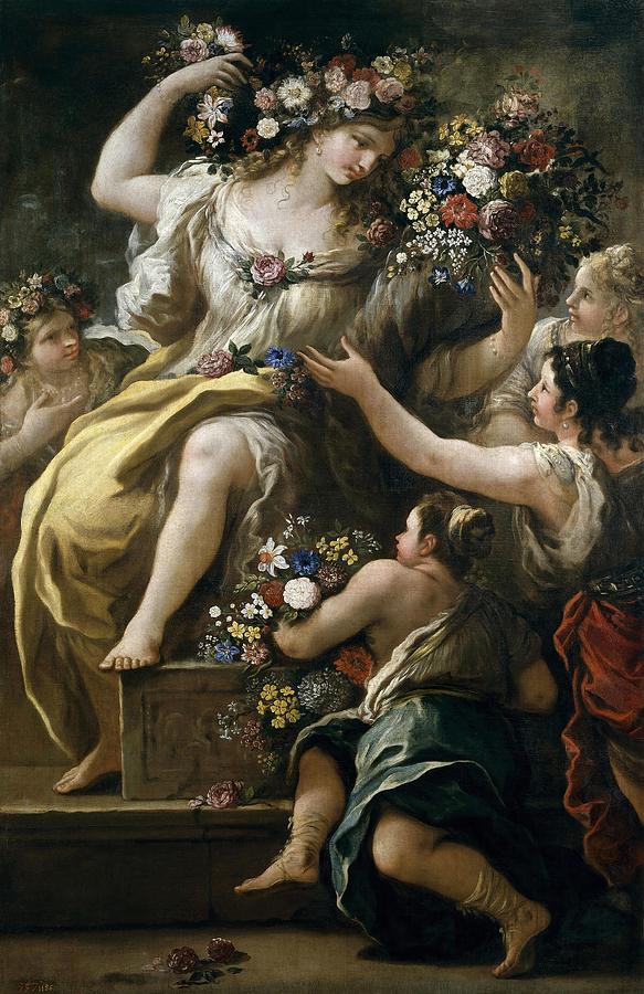 Luca Giordano / Flora, Goddess of Flowers, ca. 1697, Italian School, Oil on canvas. Painting by Luca Giordano -1634-1705-