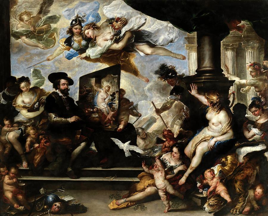 Luca Giordano / Rubens Painting the Allegory of Peace, ca. 1660, Italian School. Painting by Luca Giordano -1634-1705-