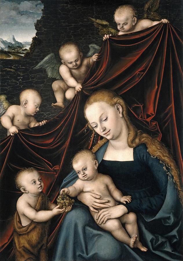 Lucas Cranach / The Virgin and Child, with Saint John and Angels, 1536, German School. Painting by Lucas Cranach the Elder -1472-1553-
