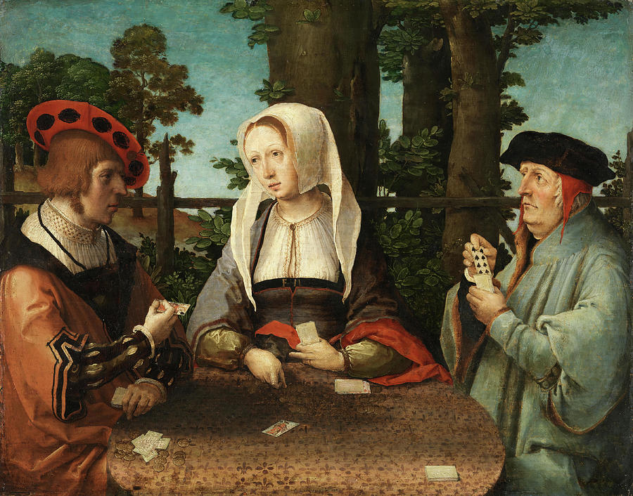 Lucas van Leyden -Leiden, c. 1494-1533-. The Card Players -ca. 1520-. Oil on panel. 29.8 x 39.5 cm. Painting by Lucas van Leyden -1494-1533-