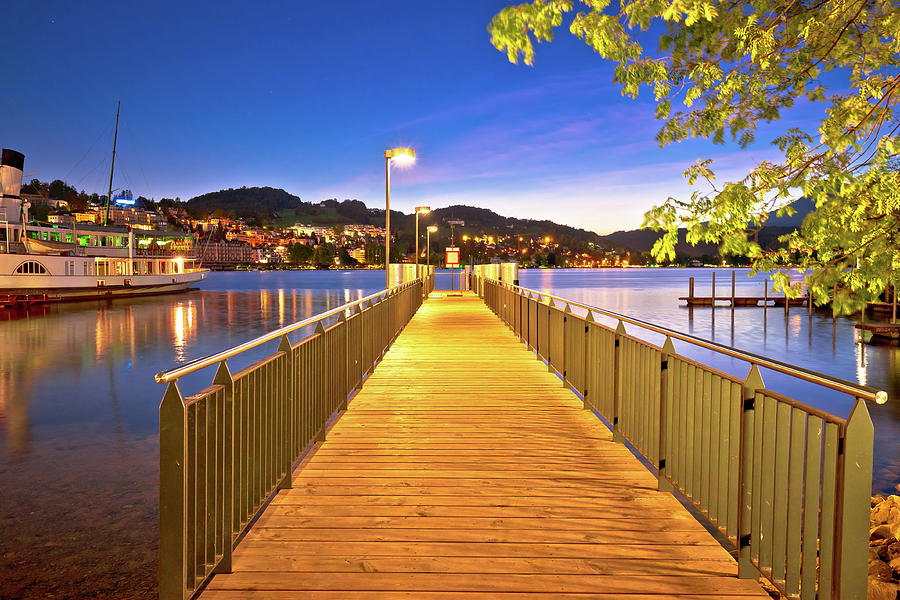 Lucerne Lake Pier Evening View Photograph