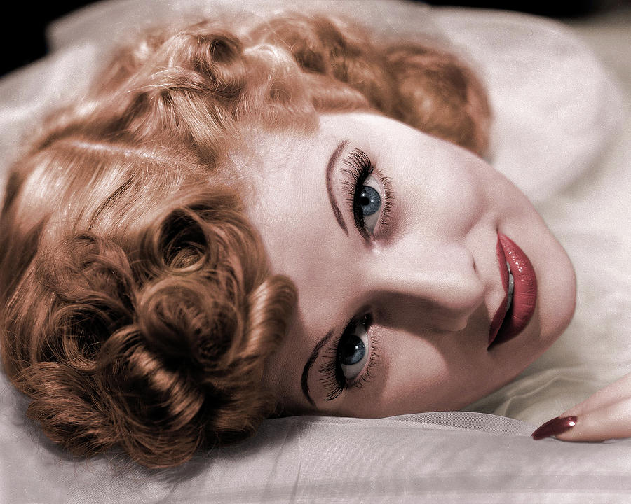 Lucille Ball Photograph - Lucille Ball Lying On Silk by Ernest Bachrach
