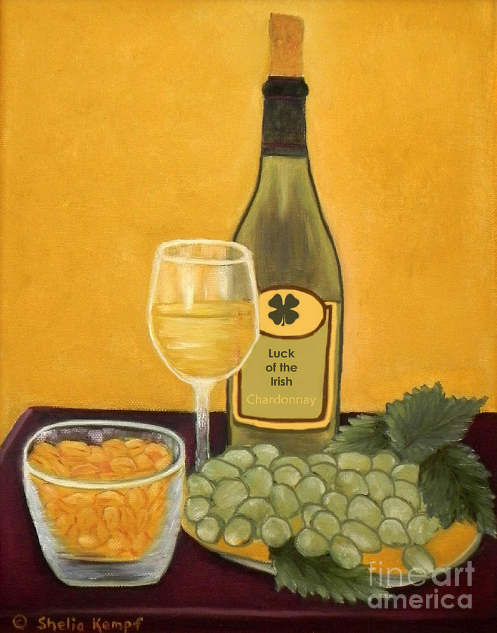 Luck of The Irish - Wine - Nuts - Grapes Painting by Shelia Kempf