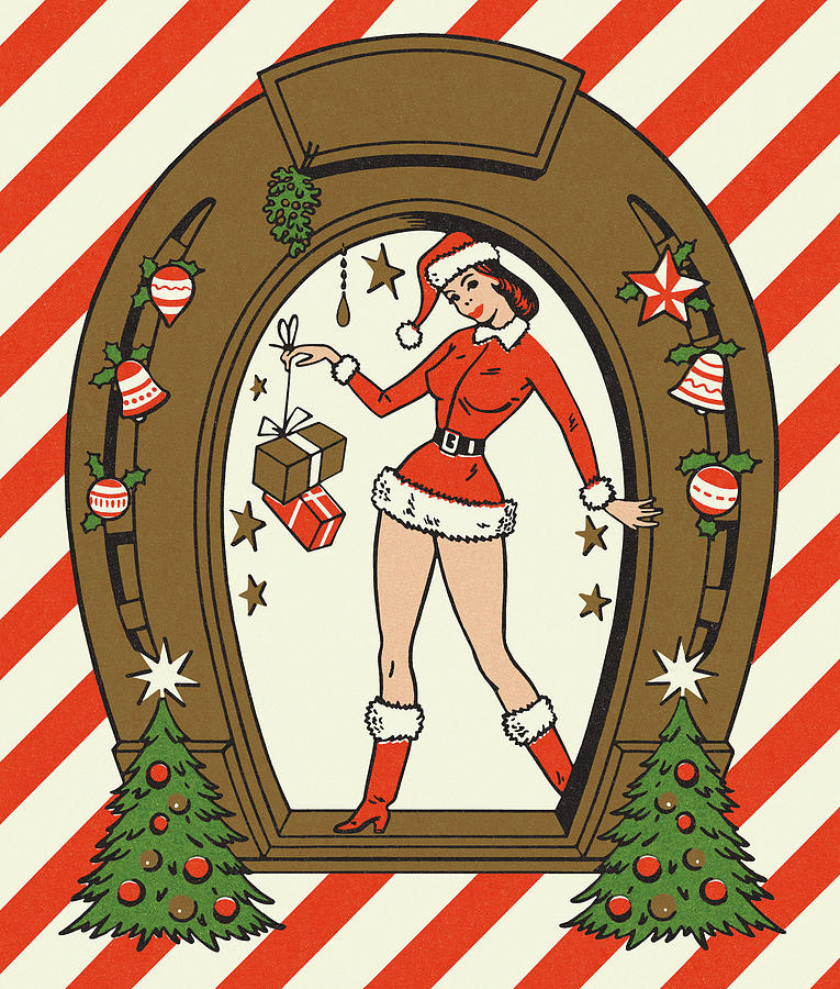 Christmas Drawing - Lucky Christmas Horseshoe by CSA Images