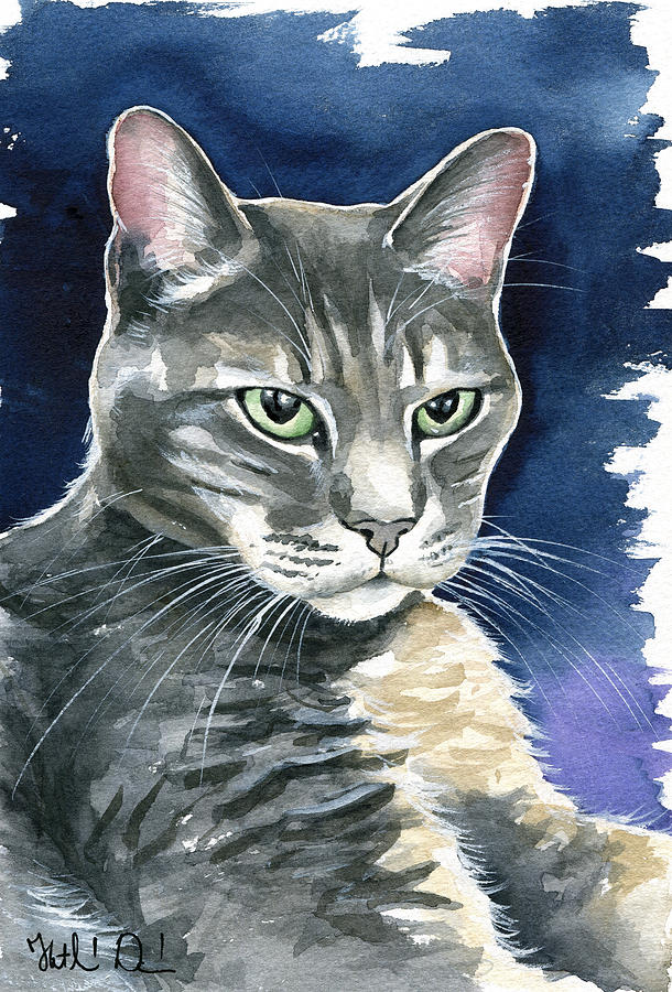 Lucky Gray Cat Painting Painting by Dora Hathazi Mendes