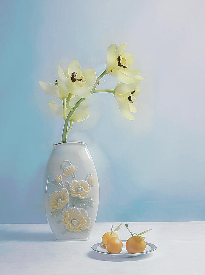 Orchid Photograph - Lucky Sign ( Cymbidium & Kumquat ) by Fangping Zhou
