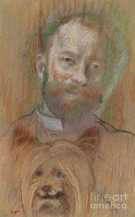 Ludovic Lepic Holding His Dog, 1889 Pastel by Edgar Degas