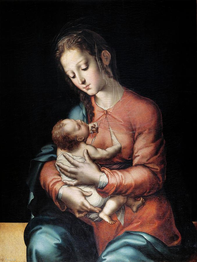 Luis De Morales Painting - Luis de Morales / The Virgin and Child, ca. 1565, Spanish School. CHILD JESUS. VIRGIN MARY. by Luis de Morales -1509-1586-