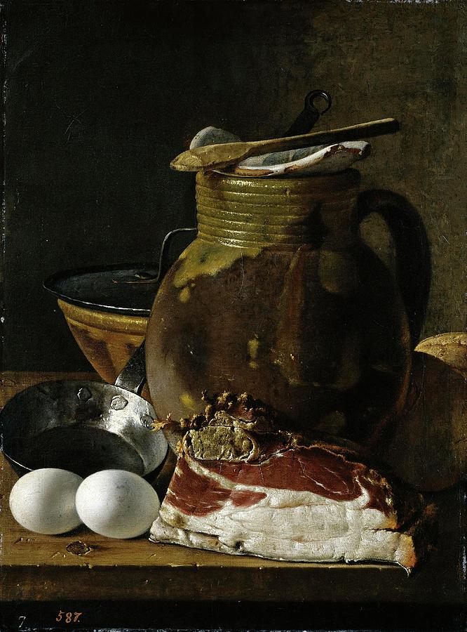 Luis Egidio Melendez / Bodegon con jamon, huevos y recipientes, Late 18th century, Spanish School. Painting by Luis Melendez -1716-1780-