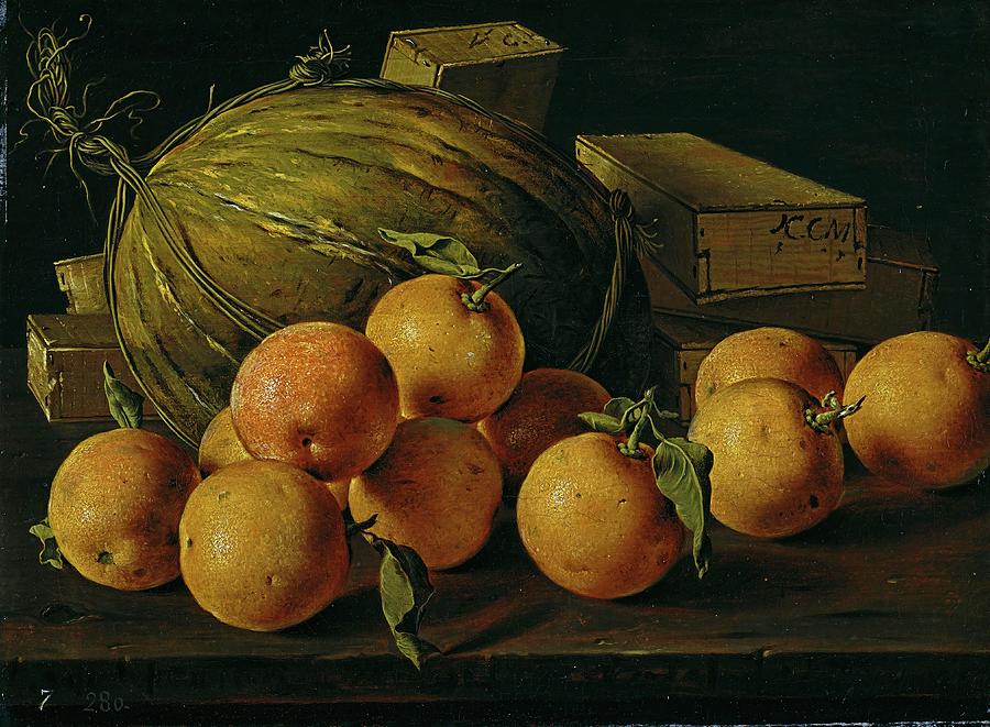 Luis Egidio Melendez / Still Life of Oranges, Melons and Boxes of Sweets, Late 18th century. Painting by Luis Melendez -1716-1780-
