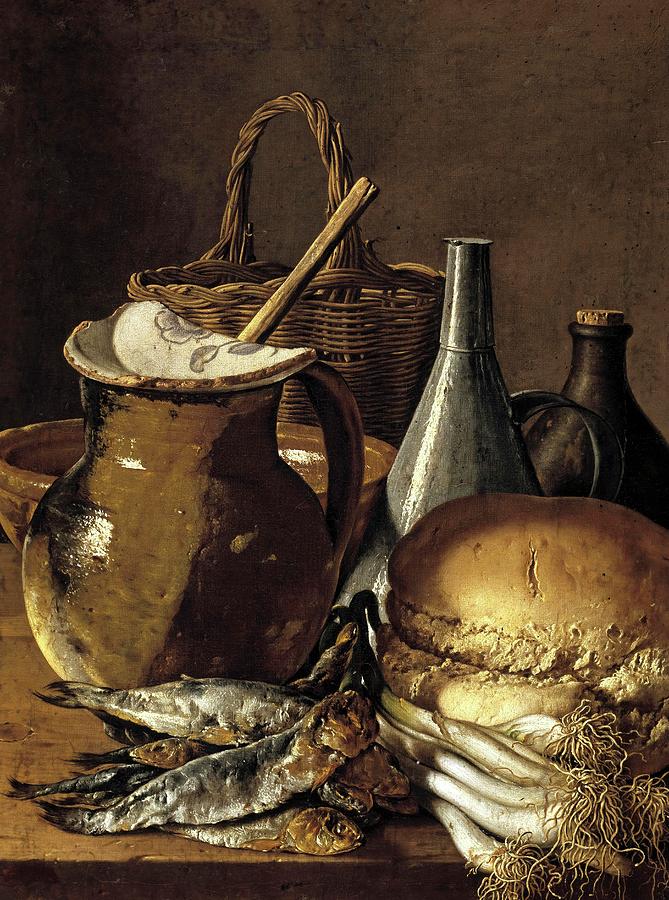 Luis Egidio Melendez / Still Life with Fish Leeks and Bread, 1760-1770, Spanish School. Painting by Luis Melendez -1716-1780-