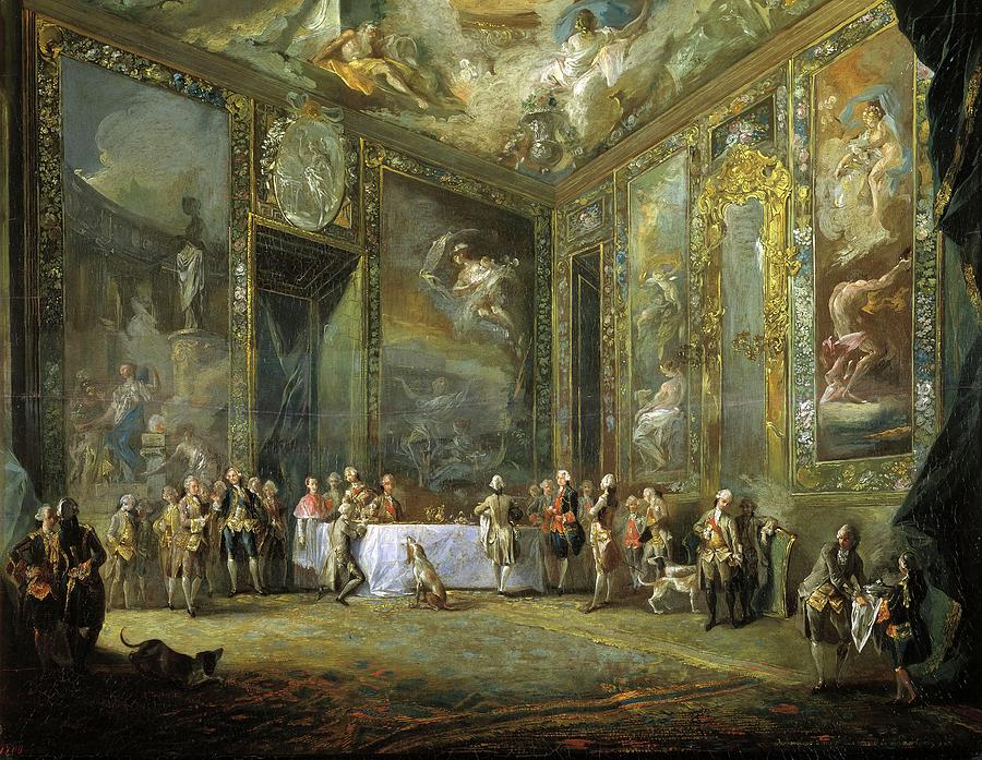 Luis Paret y Alcazar / Charles III, dining at court, ca. 1775, Spanish School. Painting by Luis Paret y Alcazar -1746-1799-