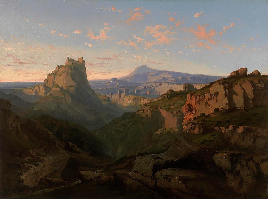 Luis Rigalt y Farriols / Pays original -Vista de Montsegur-, 1858, Spanish School. Painting by Lluis Rigalt i Farriols -1814-1894-