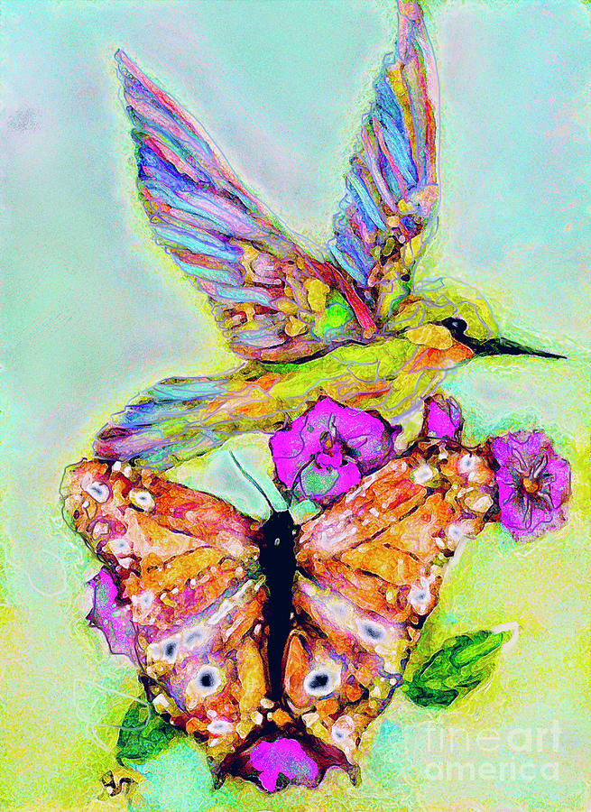 Hummingbird Painting - Garden Friends by Bonnie Marie