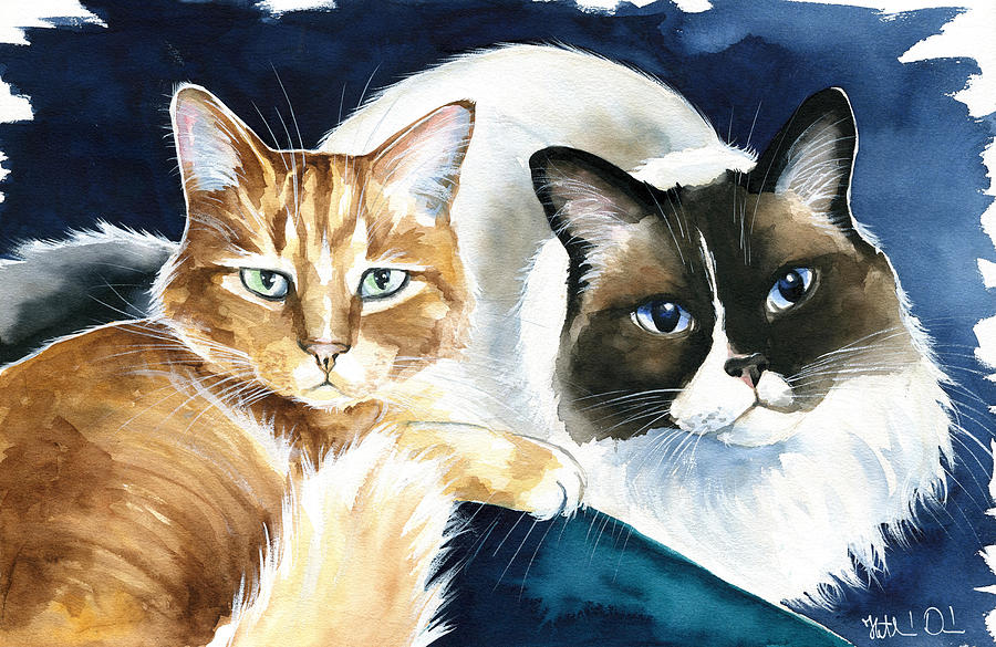 Luna And Leo Cat Painting Painting by Dora Hathazi Mendes