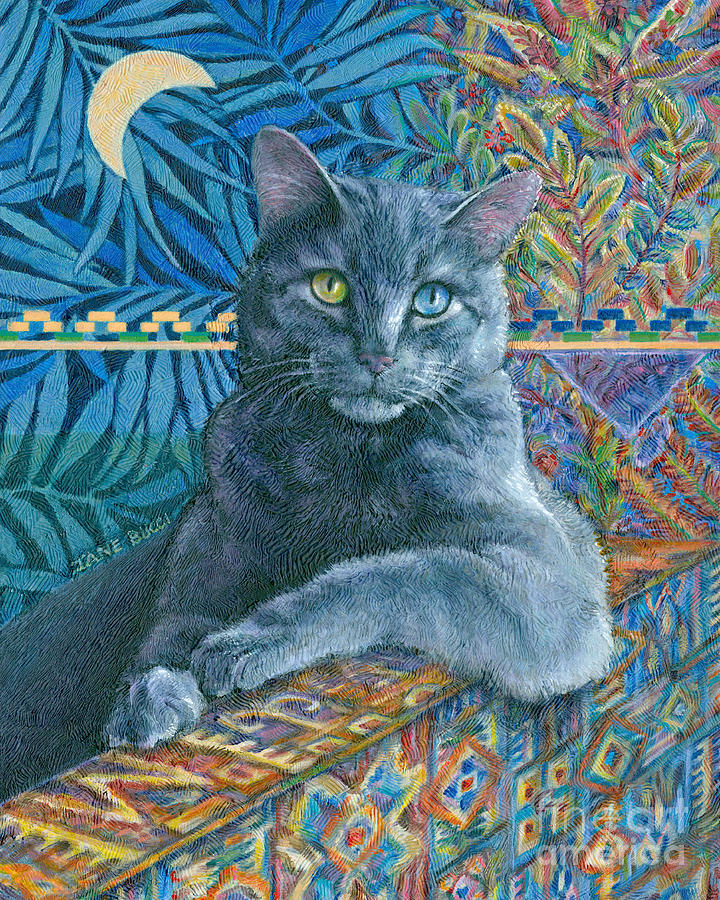 Luna Blue Cat Painting by Jane Bucci