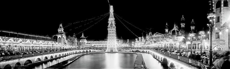 Vintage Digital Art - Luna Park At Night, Coney Island by Print Collection