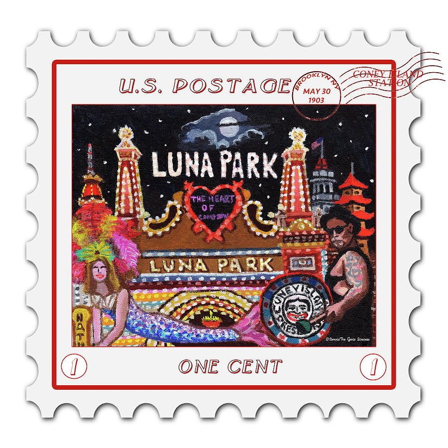 Luna Park Stamp Pillow 14 Painting by Bonnie Siracusa