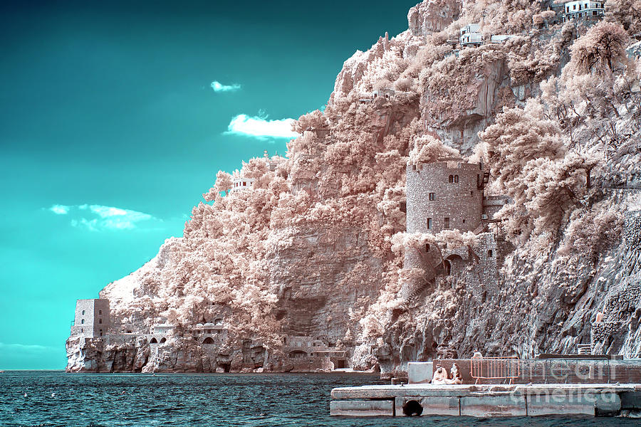 Positano Lunch on the Pier Infrared Photograph by John Rizzuto