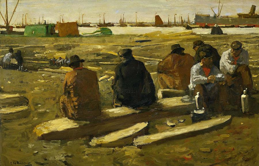 Lunchtime at the Building Site on the Van Diemenstraat in Amsterdam. Midday Break at the Building... Painting by George Hendrik Breitner -1857-1923-