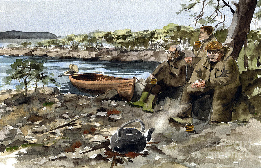 Lunchtime on Lough Mask, Mayo. Painting by Val Byrne