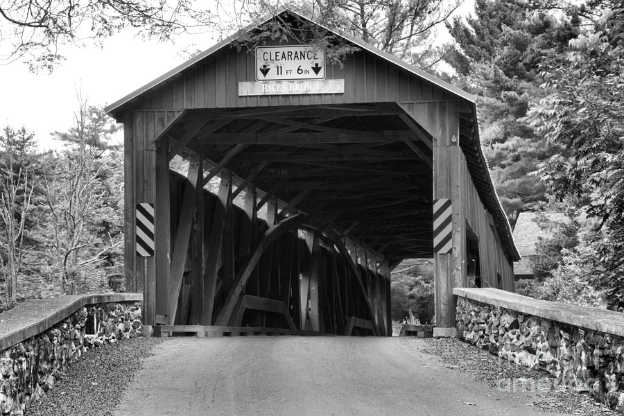 Lush Landscape At The Rices Covered Bridge Black And White Photograph by Adam Jewell