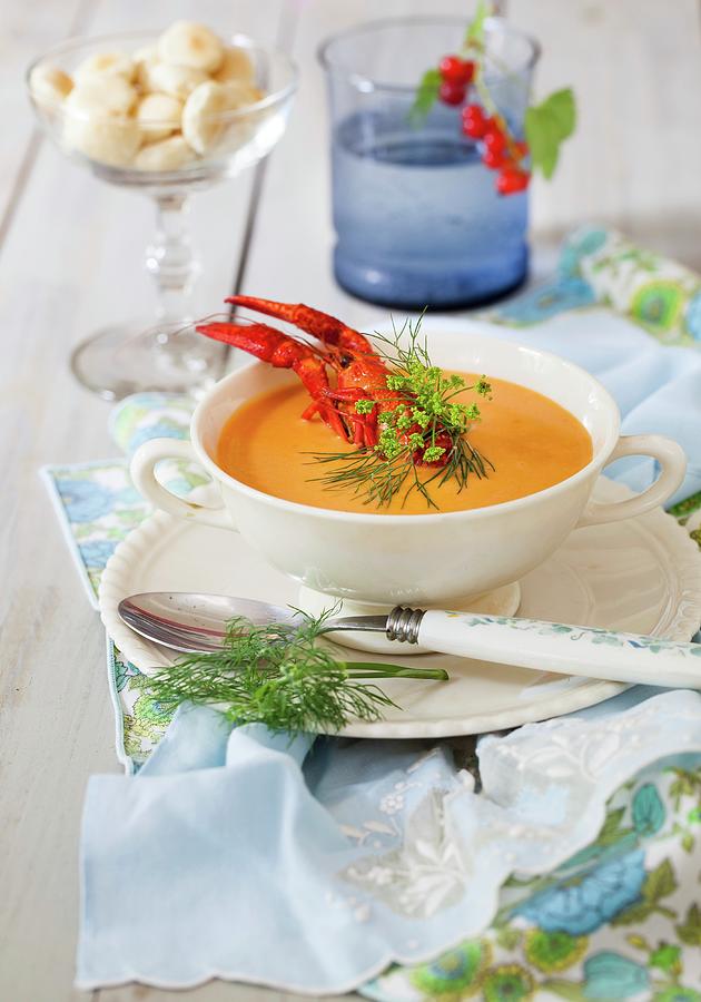 Luxurious Lobster Soup With Oyster Crackers Photograph by Yelena Strokin
