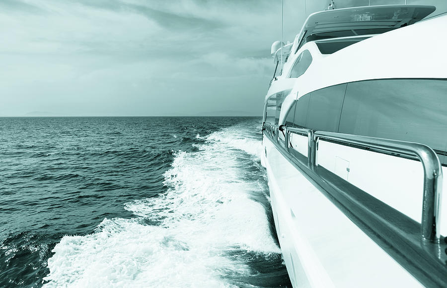 Luxury Yacht Sailing At Sea. Blue Toned Photograph by Petreplesea Luxury Yacht Sailing At Sea. Blue Toned Photograph by Petreplesea