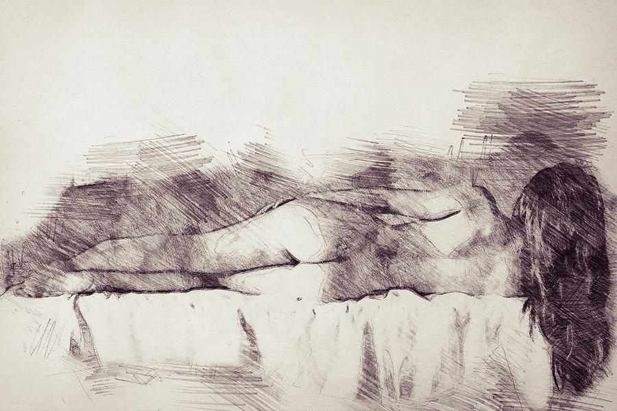 Lying On The Bed Drawing
