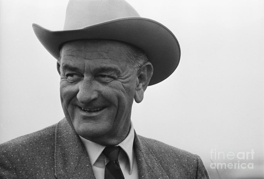 Lyndon Johnson Wearing Cowboy Hat Photograph by Bettmann