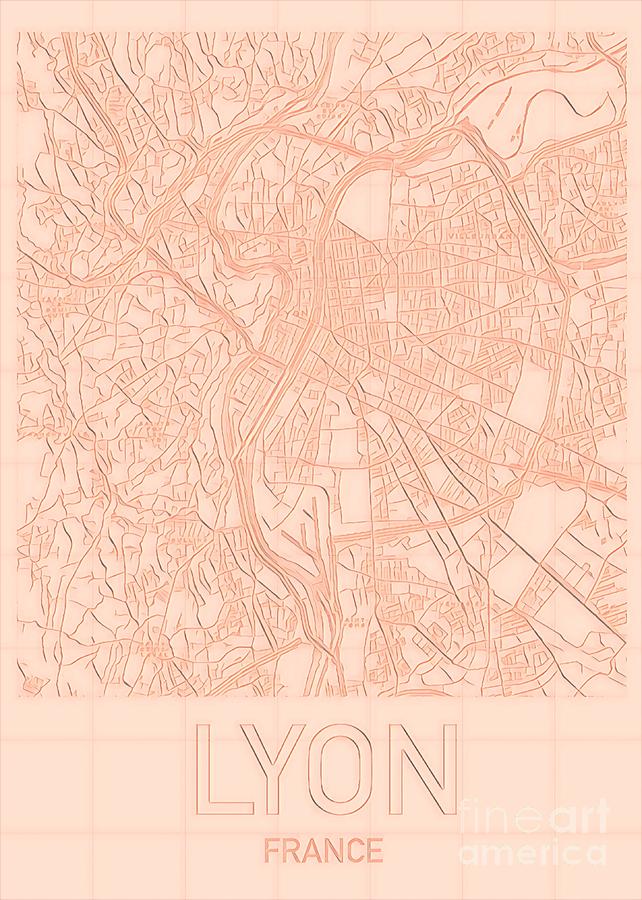 Lyon Blueprint City Map Digital Art by HELGE Art Gallery