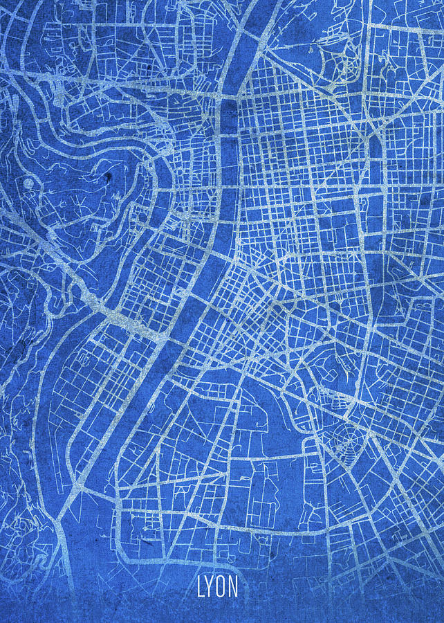 City Mixed Media - Lyon France City Street Map Blueprints by Design Turnpike