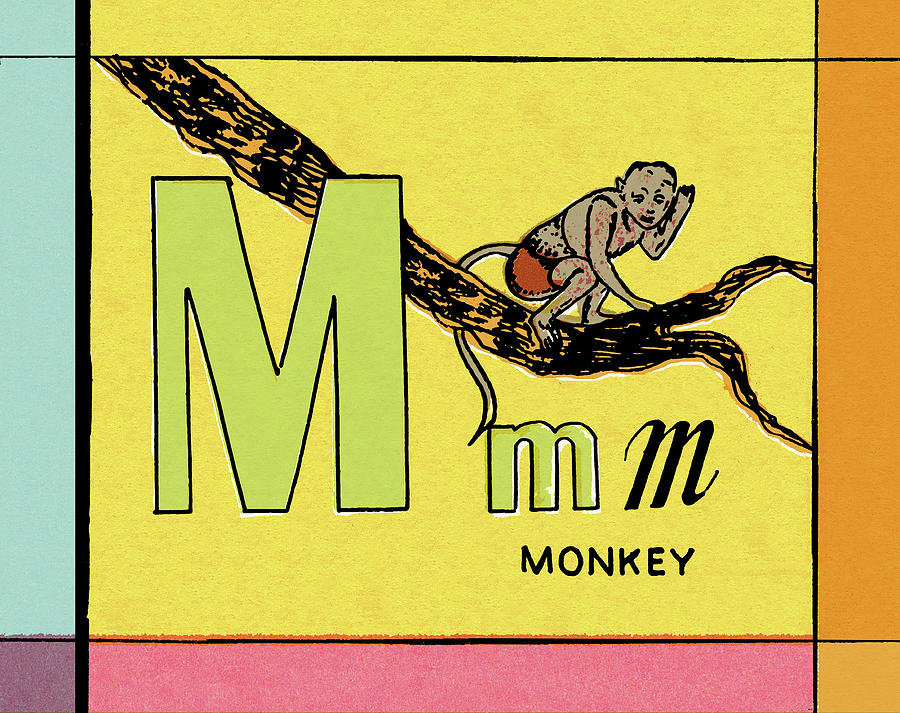 Vintage Drawing - M is for Monkey by CSA Images