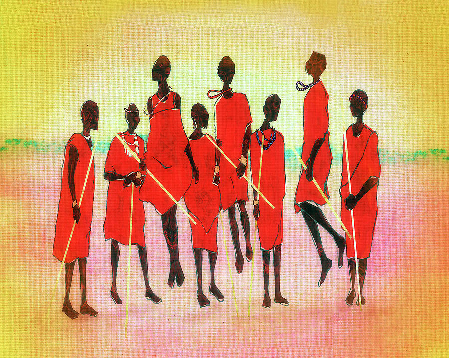 Red Digital Art - Maasai Jump by Regina Wyatt Red Digital Art - Maasai Jump by Regina Wyatt