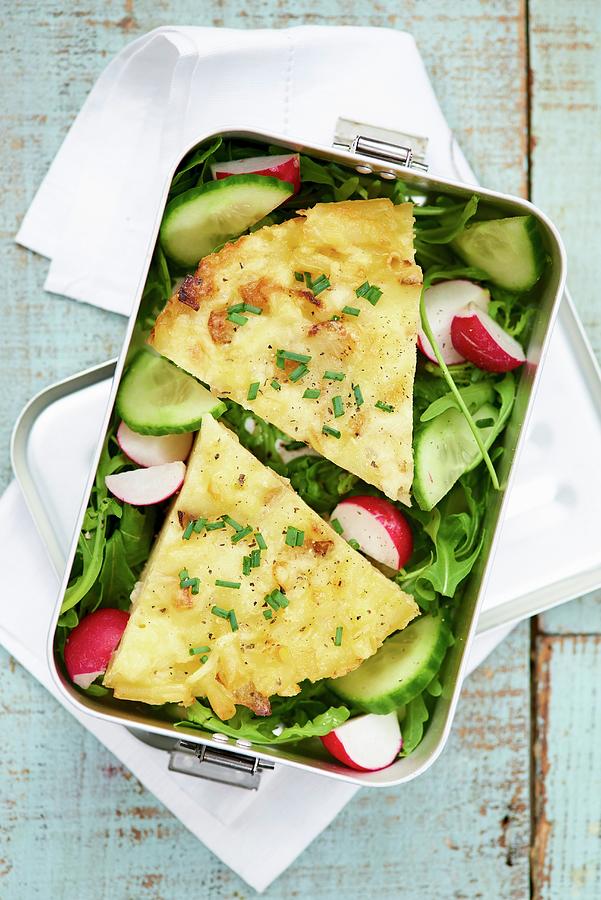 Macaroni Cheese Quiche With Salad In A Lunch Box Photograph by Jonathan Short