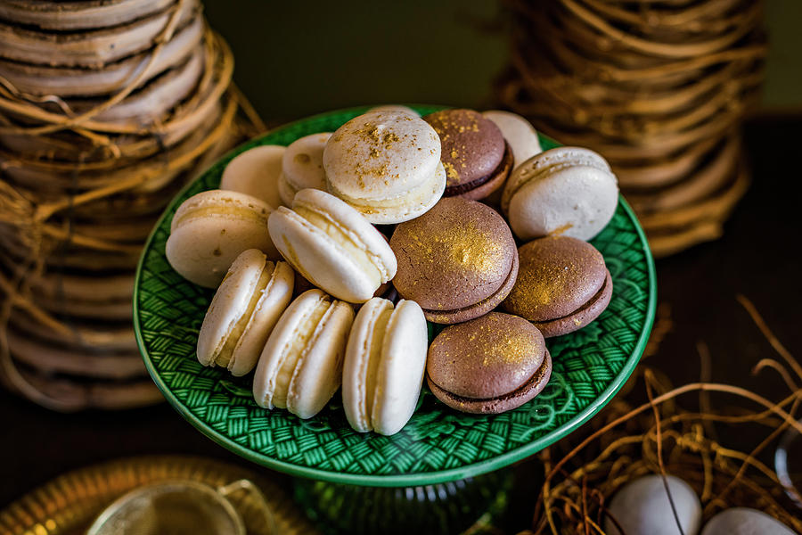 Macaroons And Whoppie Pies With Gold Dust For Easter High Tea Photograph by Hein Van Tonder
